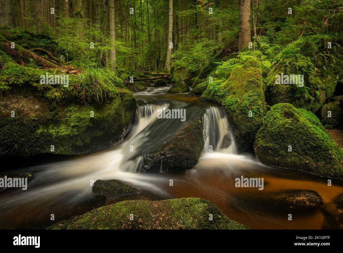 Cascata di San Wolfgang nei pressi della città di Vyssi Brod nella Boemia meridionale vicino al confine con l'Austria Foto Stock