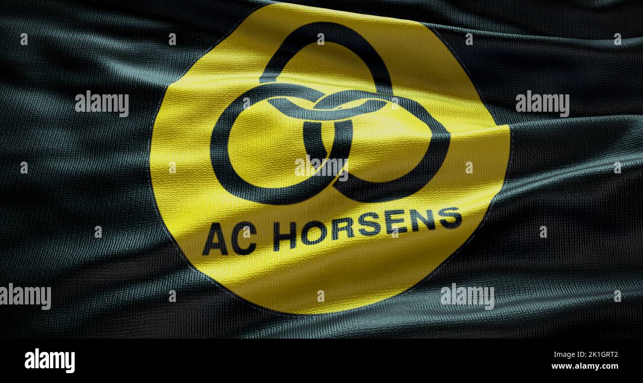 Barcellona, Spagna - 17 settembre 2022: AC Horsens FC calcio club, logo squadra di calcio. 3D illustrazione, Editoriale illustrativo. Foto Stock