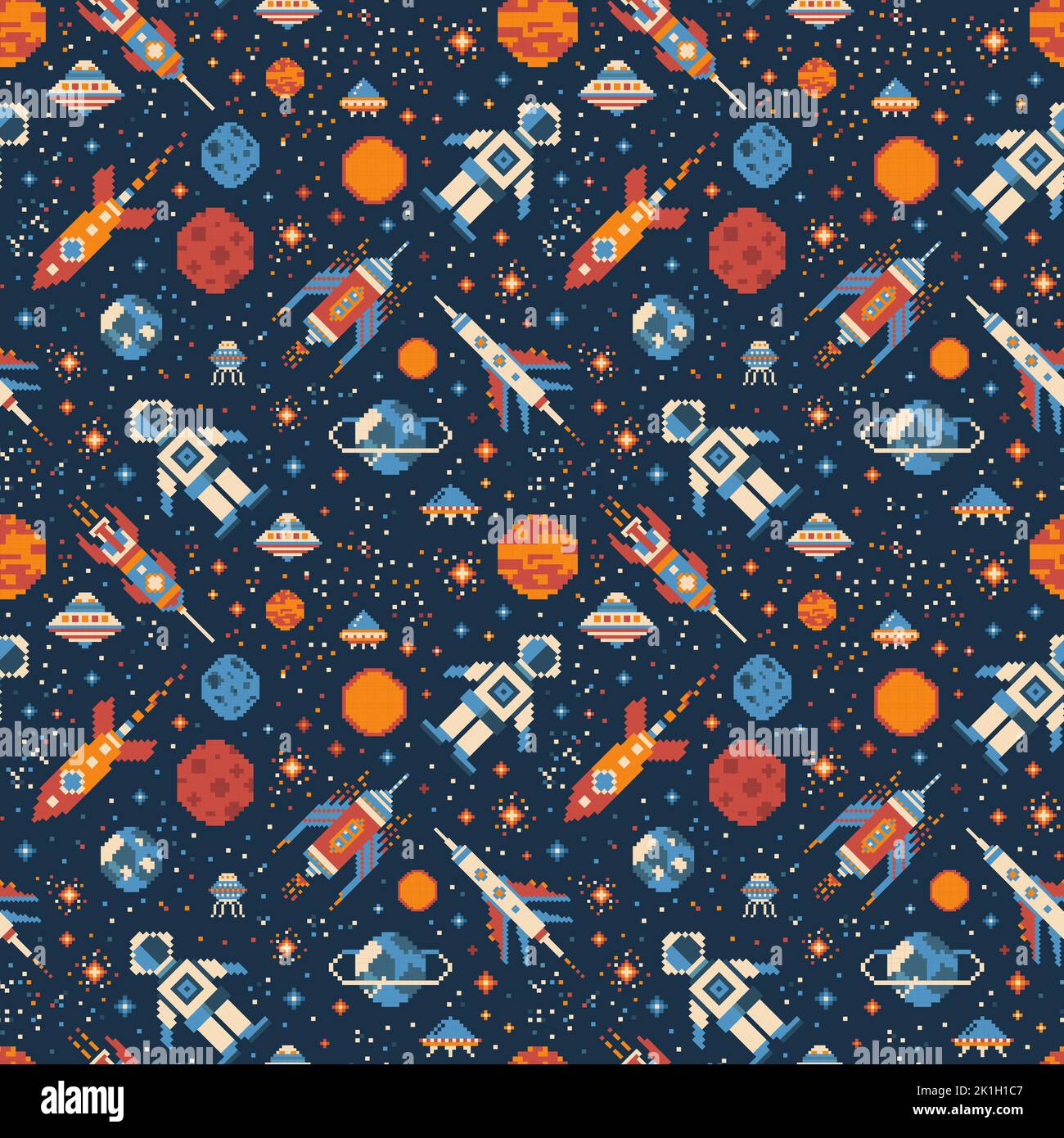 Avventura spaziale retro Galaxy Game Pattern Illustrazione Vettoriale