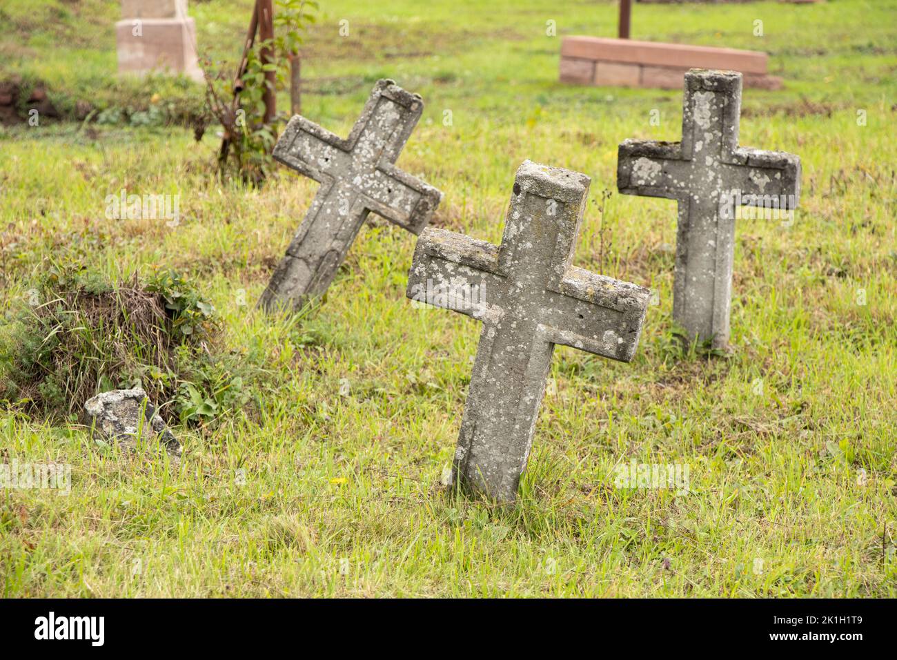 Vecchio cimitero degli ebrei polacchi in Ucraina. Antiche tombe abbandonate. Cimitero scultura dei secoli 18th ° e 19th °, Cimitero in Ucraina Foto Stock