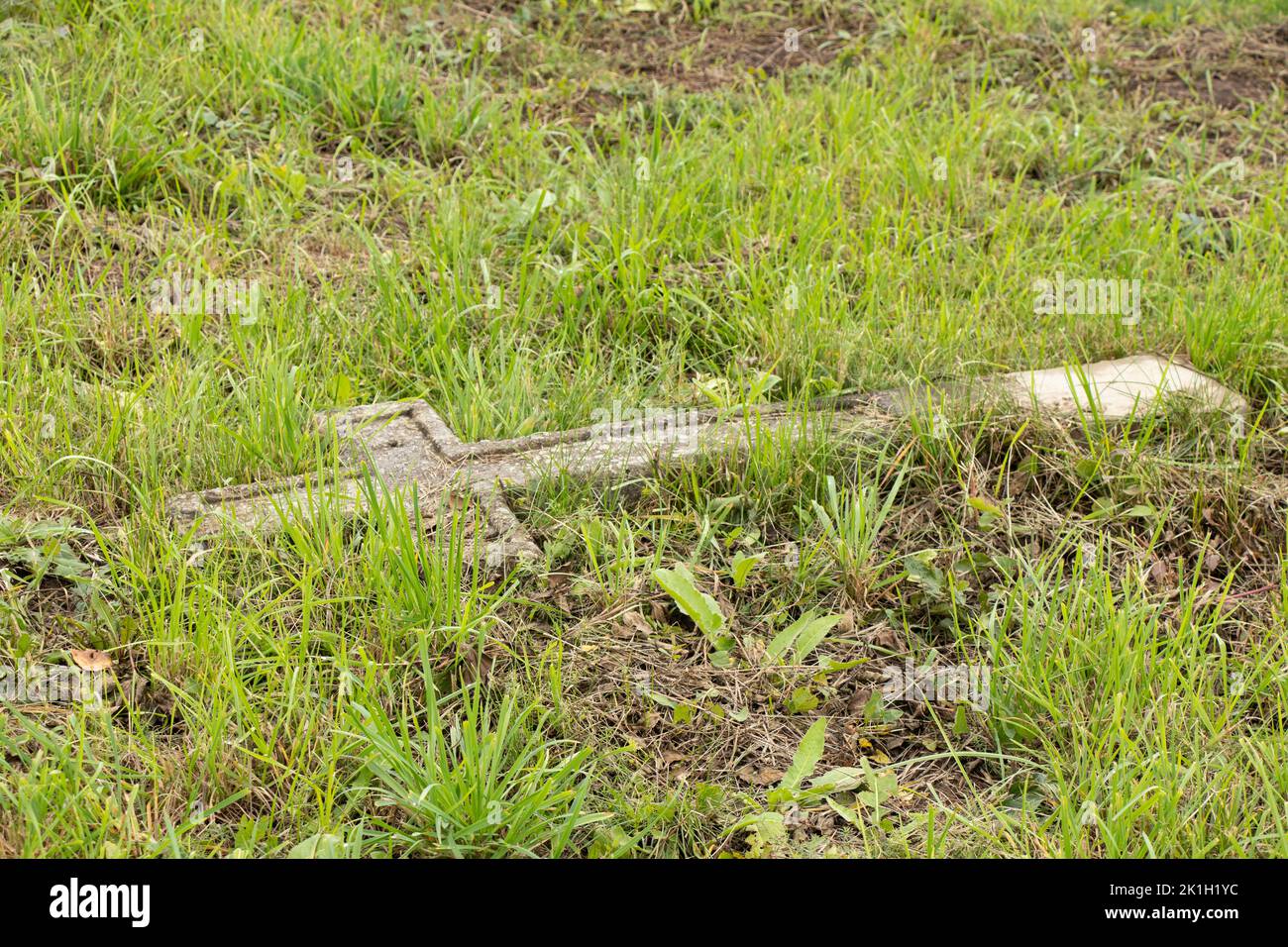 Vecchio cimitero degli ebrei polacchi in Ucraina. Antiche tombe abbandonate. Cimitero scultura dei secoli 18th ° e 19th °, Cimitero in Ucraina Foto Stock