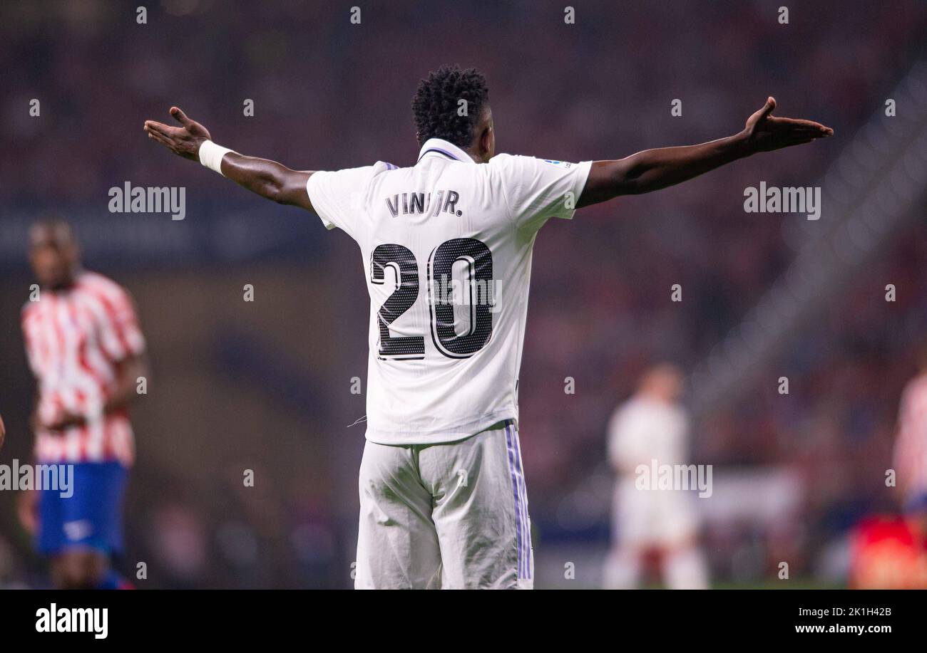 Madrid, Spagna. 18th Set, 2022. 18th settembre 2022; Civitas Metropolitano, Madrid, Spagna: La Liga Santander football, Atletico de Madrid contro Real Madrid CF: Vinicius 900/Cordon Press Credit: CORDON PRESS/Alamy Live News Credit: CORDON PRESS/Alamy Live News Foto Stock