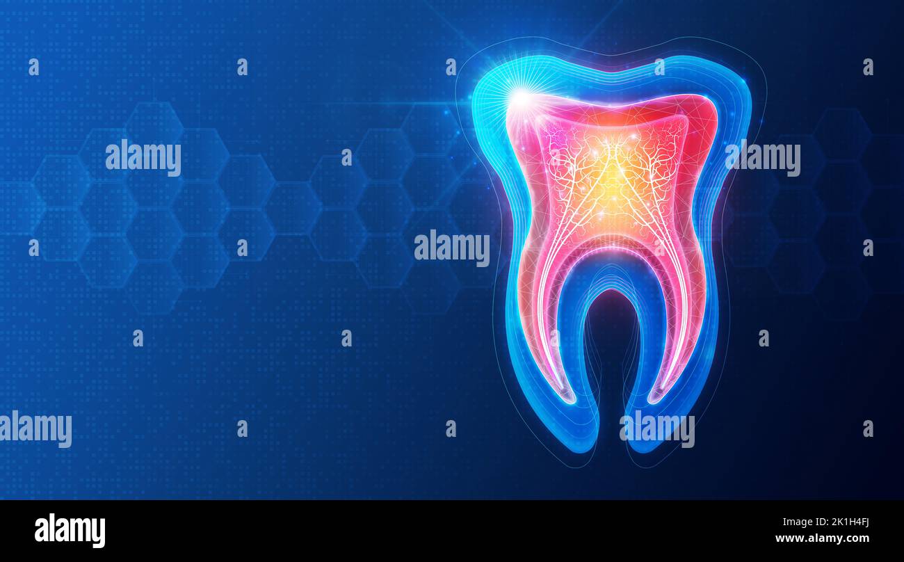 Medicina rigenerativa e Ingegneria dei tessuti in Odontoiatria - approccio terapeutico innovativo che intende sostituire o ripristinare il tessuto dentale danneggiato - Foto Stock