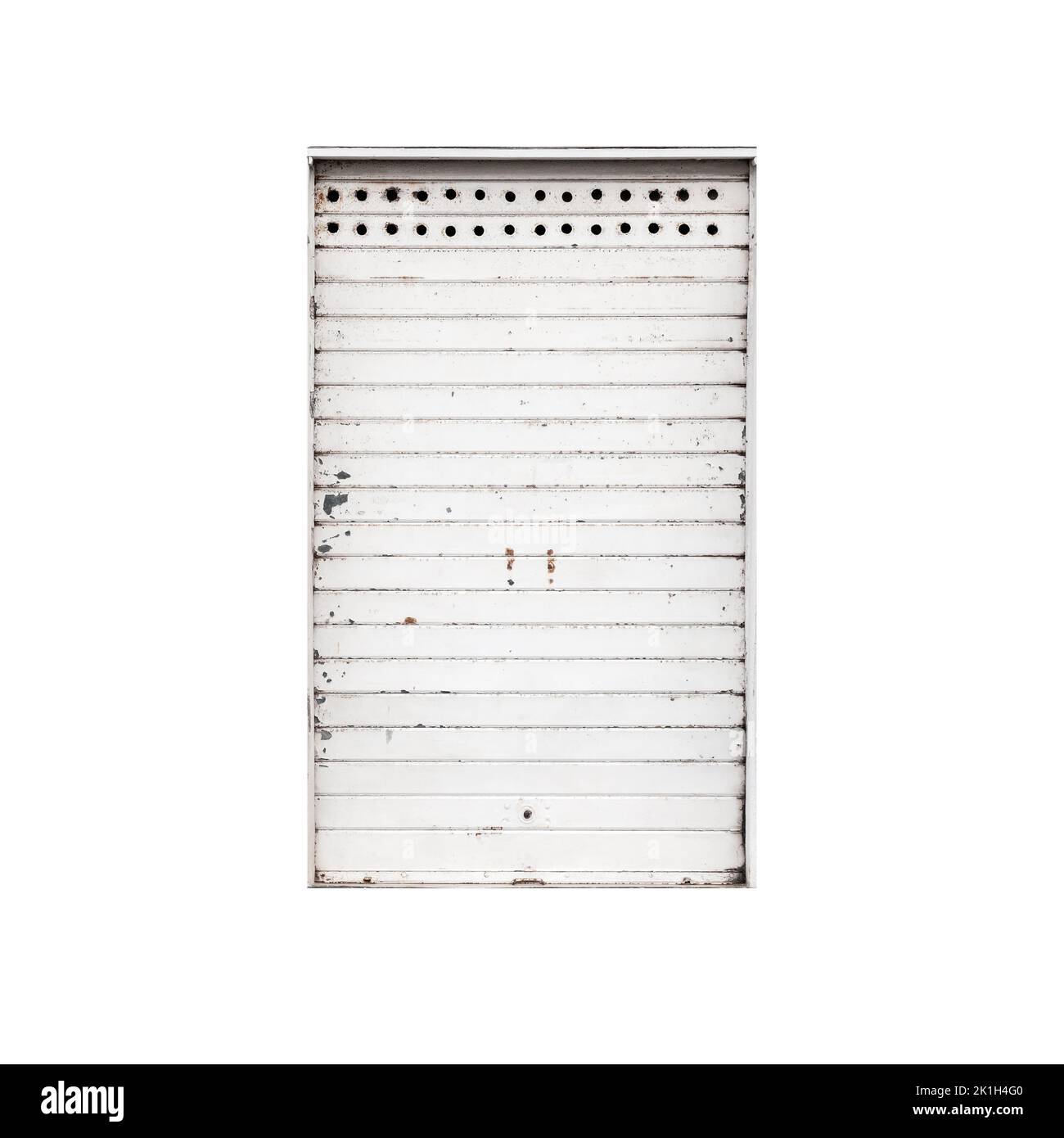 Porta casa bianca isolata su bianco, texture sfondo Foto Stock