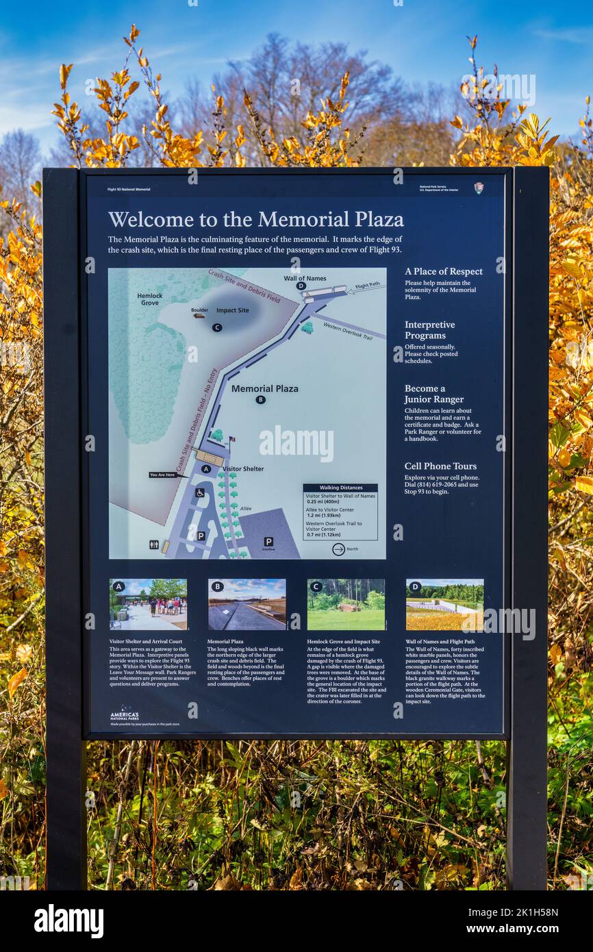 Piano del sito del Memorial Plaza al Flight 93 Memorial del 11th settembre a Stoystown, Pennsylvania. Foto Stock