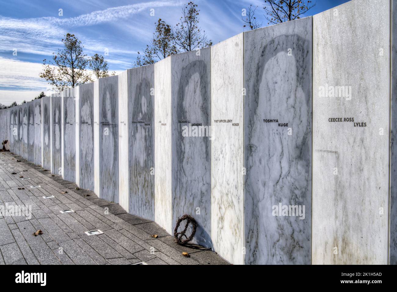 Il Muro dei nomi al Flight 93 Memorial del 11th settembre a Stoystown, Pennsylvania. Foto Stock