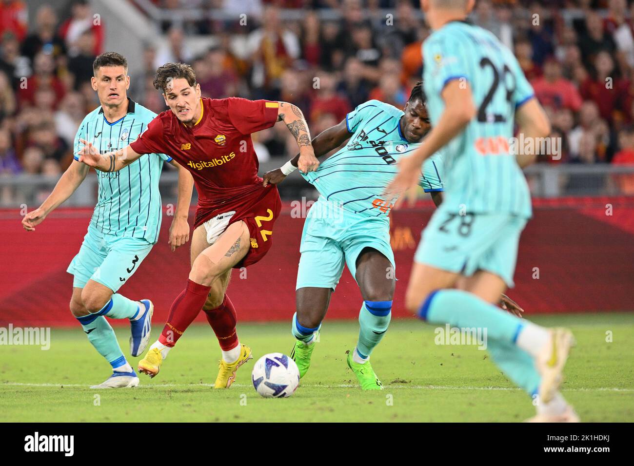 Roma, Italia. 18th Set, 2022. Nicolò Zaniolo di AS Roma durante il calcio Serie A Match, Stadio Olimpico, Roma v Atalanta, 18 settembre 2022 (Photo by AllShotLive/Sipa USA) Credit: Sipa USA/Alamy Live News Credit: Sipa USA/Alamy Live News Foto Stock