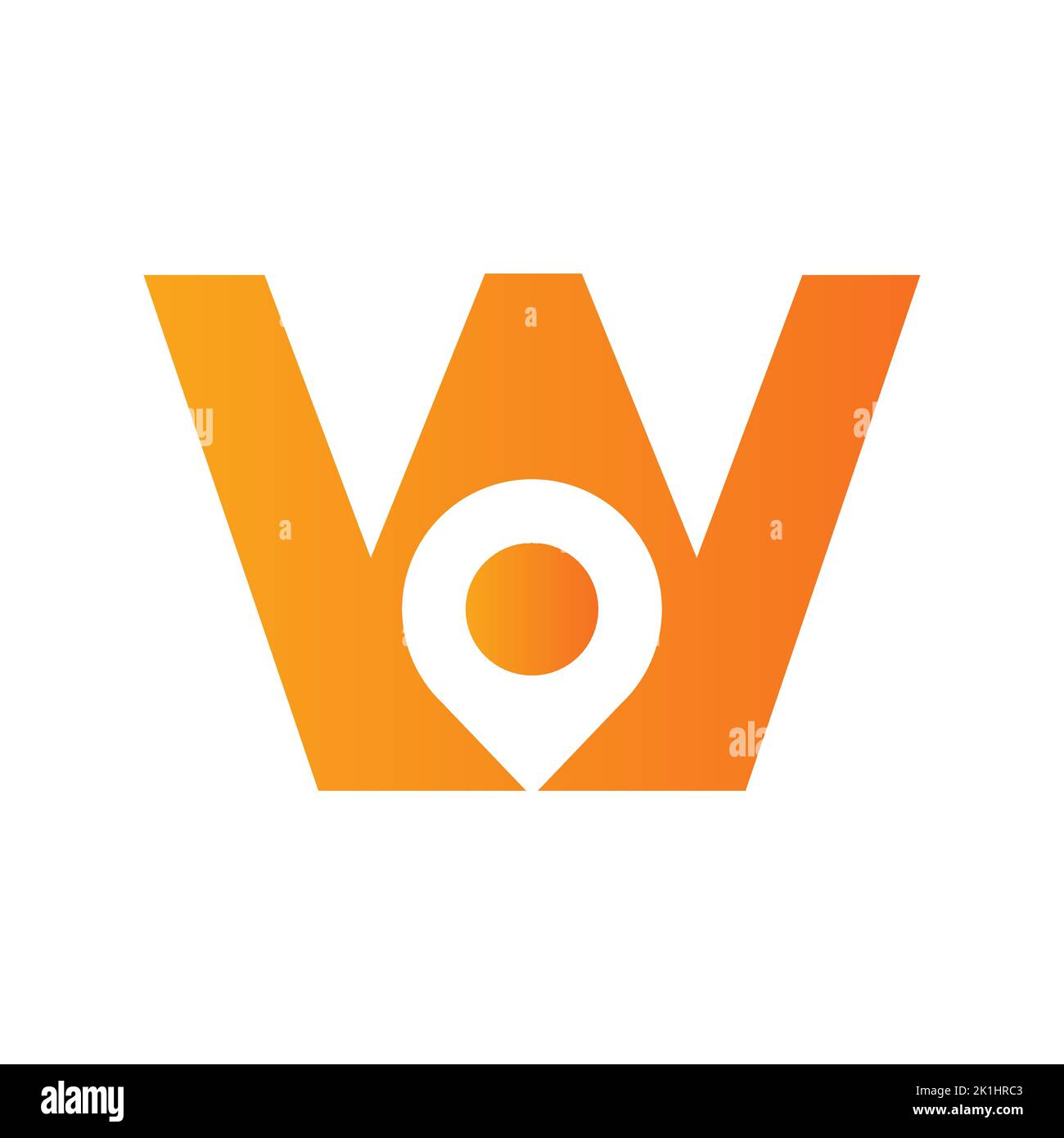 Lettera W posizione Logo Design Sign. Concetto di icona di posizione con alfabeto per modello vettoriale simbolo di direzione della strada Illustrazione Vettoriale