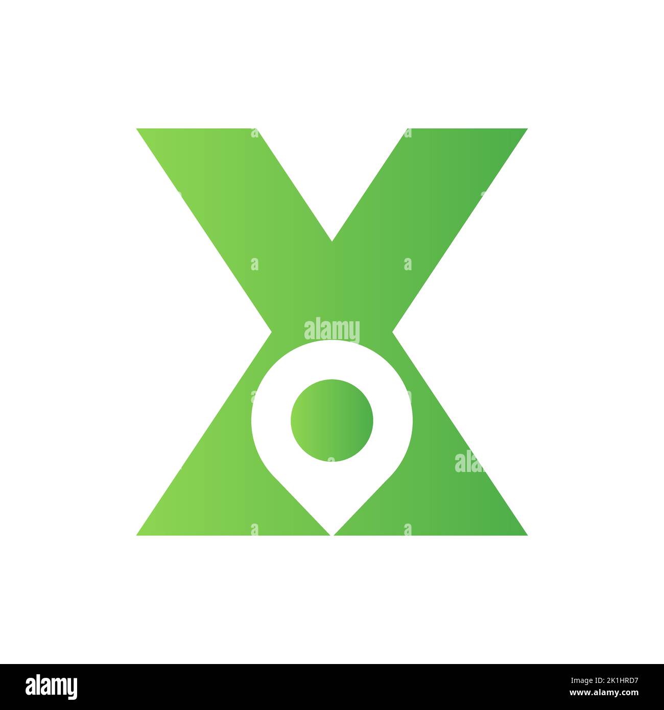 Lettera X posizione Logo Design Sign. Concetto di icona di posizione con alfabeto per modello vettoriale simbolo di direzione della strada Illustrazione Vettoriale