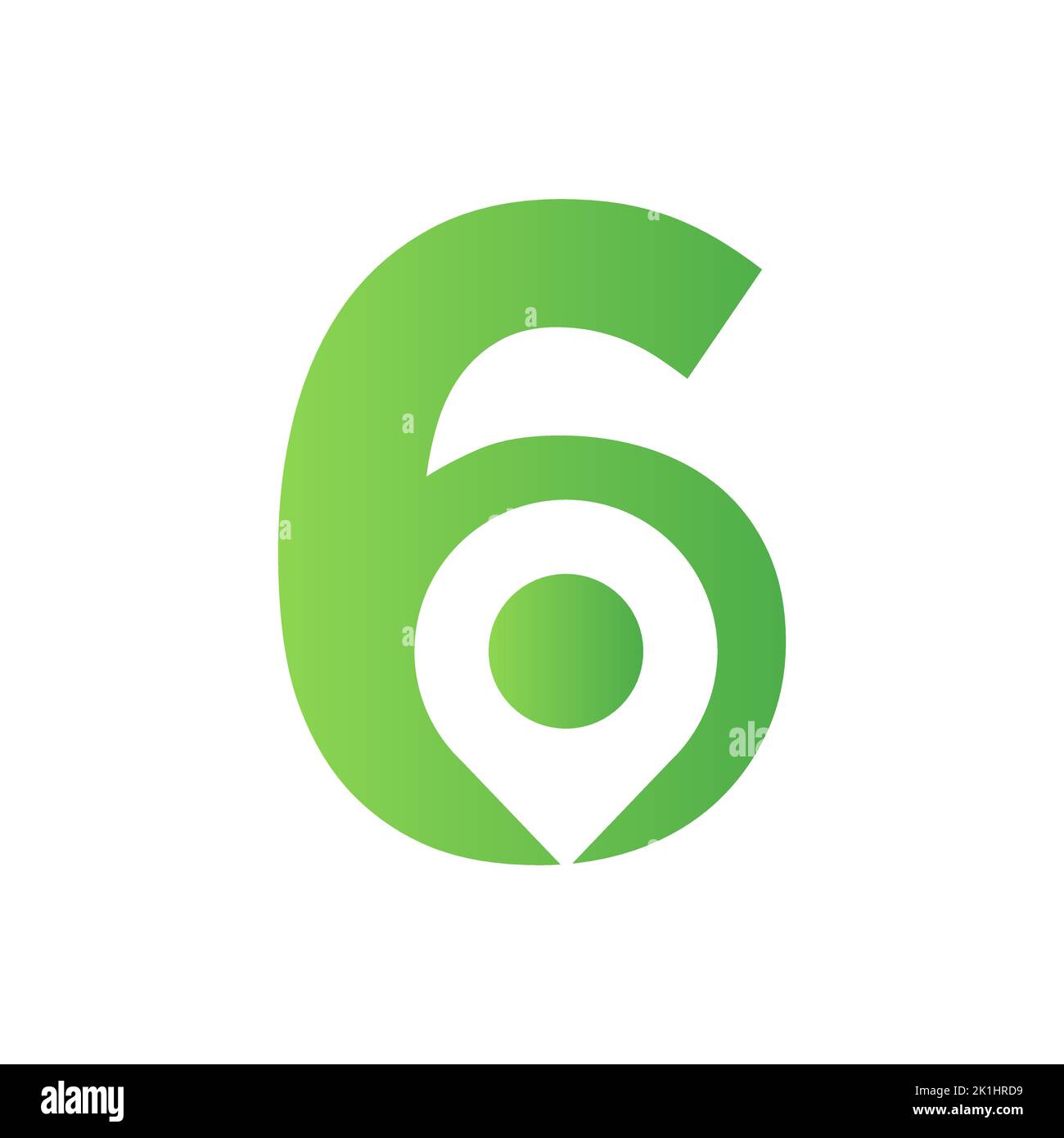 Lettera 6 posizione Logo Design Sign. Concetto di icona di posizione con alfabeto per modello vettoriale simbolo di direzione della strada Illustrazione Vettoriale