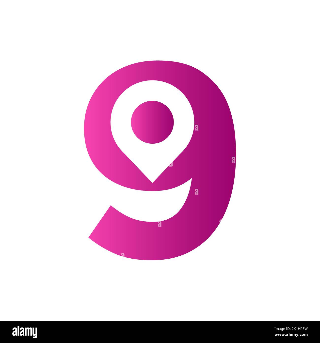 Lettera 9 posizione Logo Design Sign. Concetto di icona di posizione con alfabeto per modello vettoriale simbolo di direzione della strada Illustrazione Vettoriale