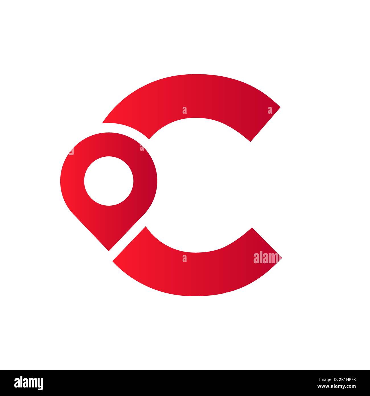 Lettera C posizione Logo Design Sign. Concetto di icona di posizione con alfabeto per modello vettoriale simbolo di direzione della strada Illustrazione Vettoriale