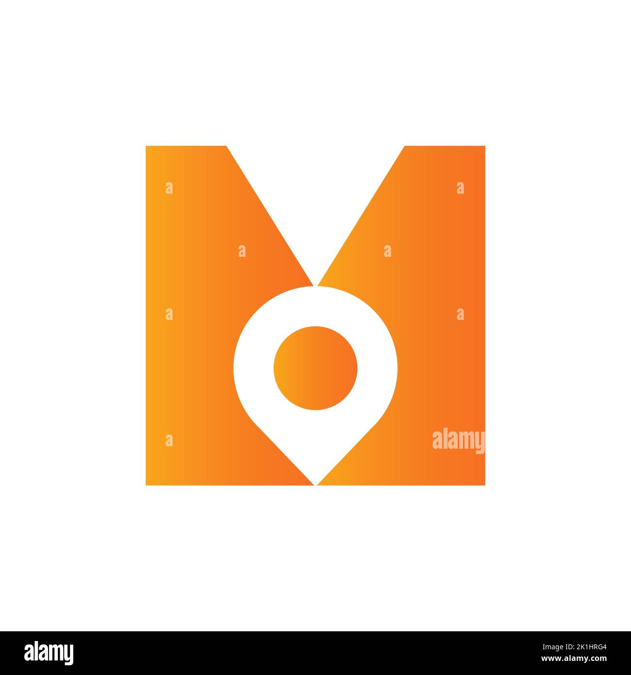 Lettera M posizione Logo Design Sign. Concetto di icona di posizione con alfabeto per modello vettoriale simbolo di direzione della strada Illustrazione Vettoriale