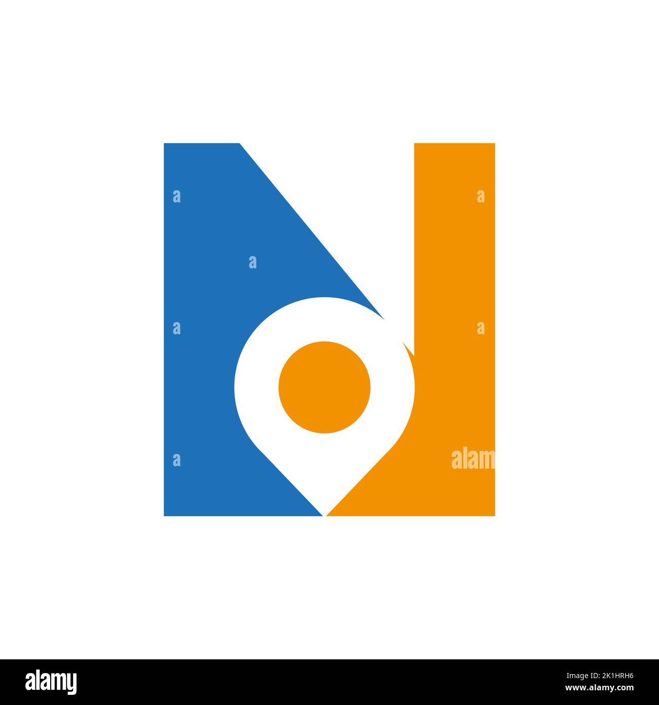 Lettera N posizione Logo Design Sign. Concetto di icona di posizione con alfabeto per modello vettoriale simbolo di direzione della strada Illustrazione Vettoriale