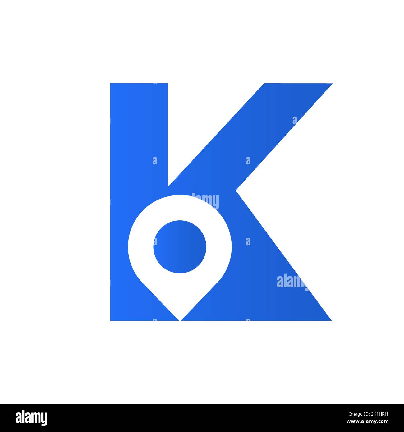 Lettera K posizione Logo Design Sign. Concetto di icona di posizione con alfabeto per modello vettoriale simbolo di direzione della strada Illustrazione Vettoriale