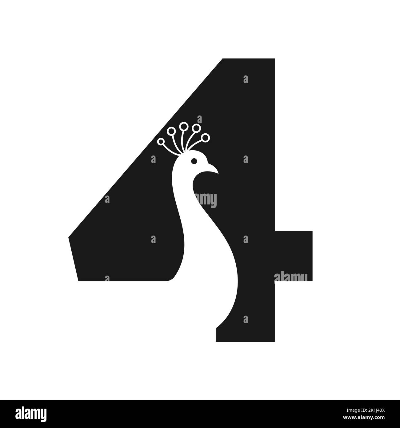 Lettera 4 Beautiful Peacock Logo Template Vector Template logotipo colorato Illustrazione Vettoriale