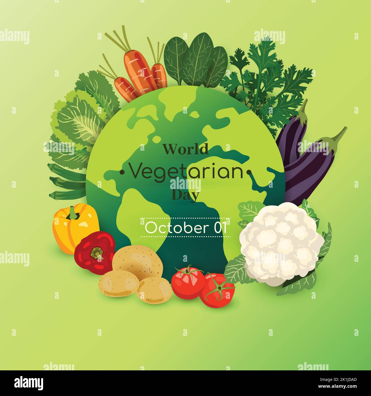 World Vegetarian Day Ottobre 01 Poster Vector Illustration. Biologico e verde Dieta alimentare sfondo design. Prodotto sano naturale Vegan Nutrizione gra Illustrazione Vettoriale