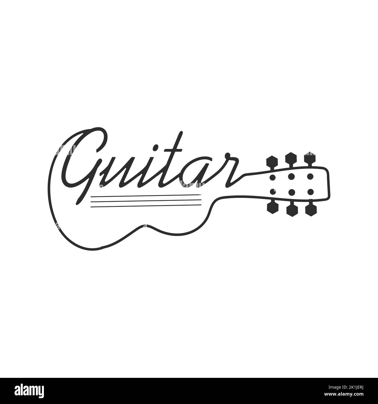 Semplice strumento chitarra logo ispirazione design, Guitar Shop Logo Vector Illustration Stock. Logo del festival di musica rock Illustrazione Vettoriale