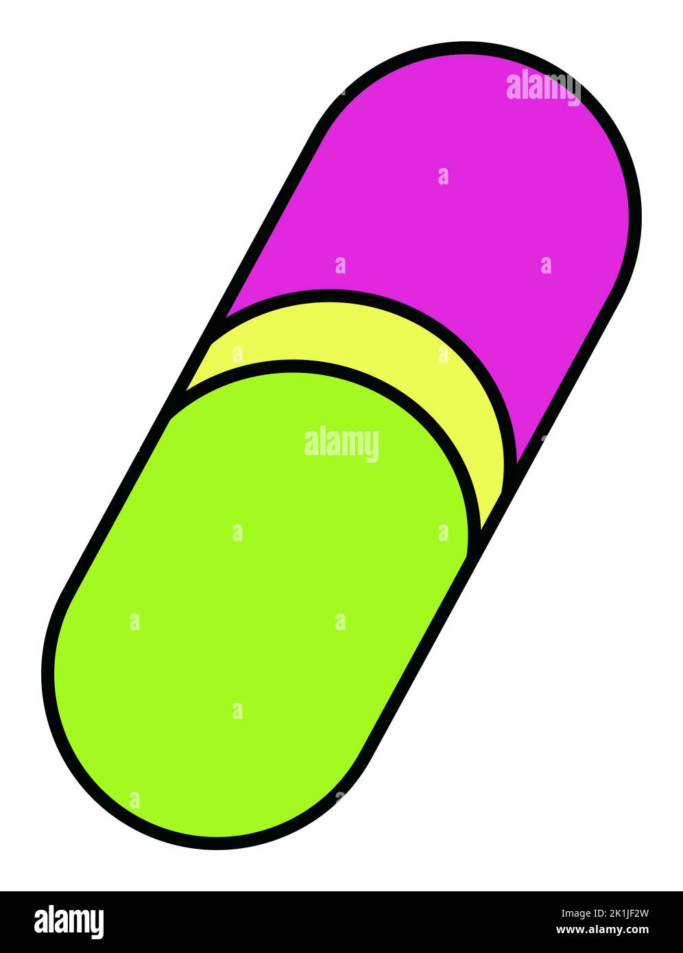 Pillola colorata in capsula, medicina 90s adesivo Illustrazione Vettoriale