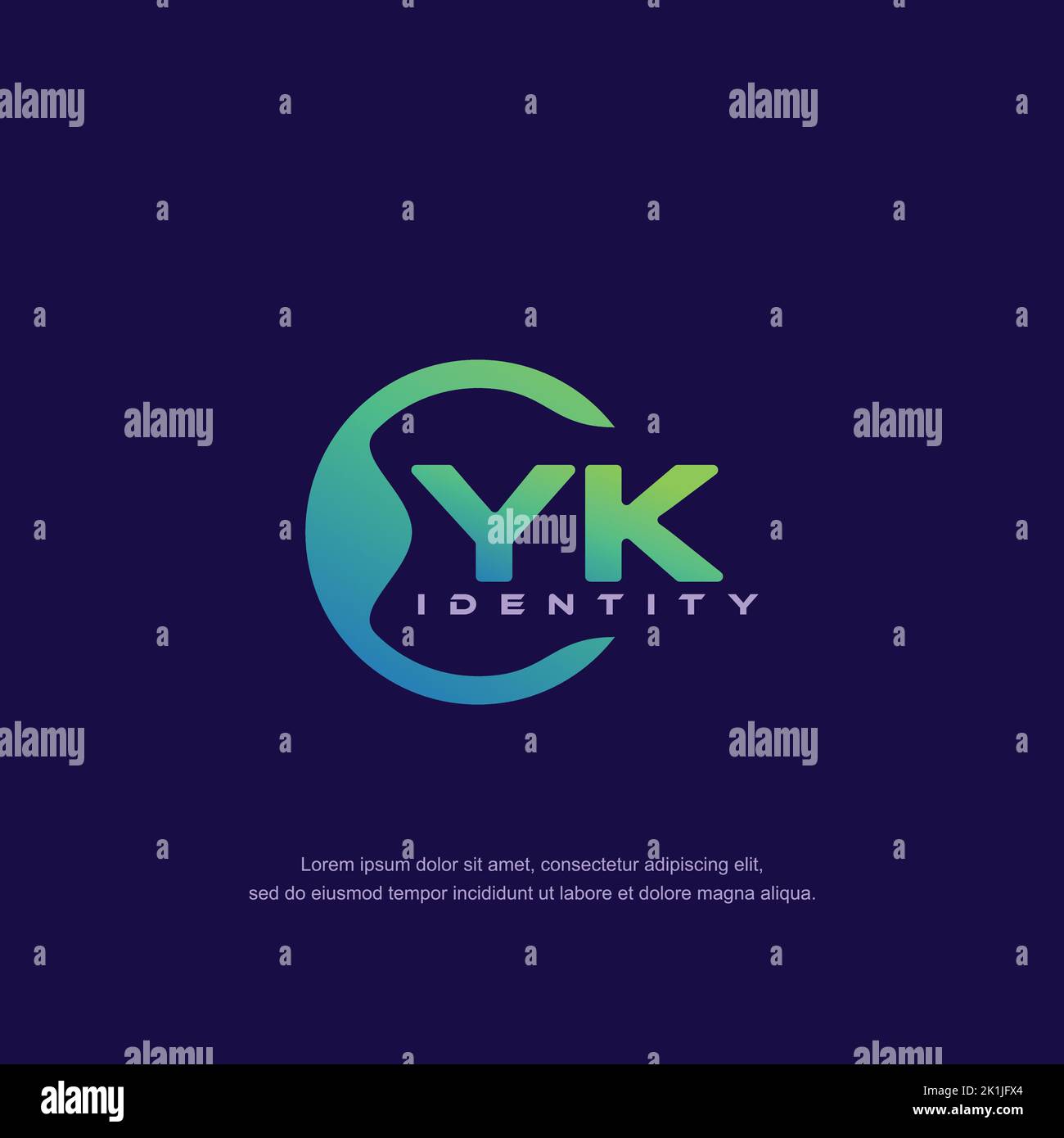 YK vettore modello logo linea circolare lettera iniziale con colore sfumato Illustrazione Vettoriale