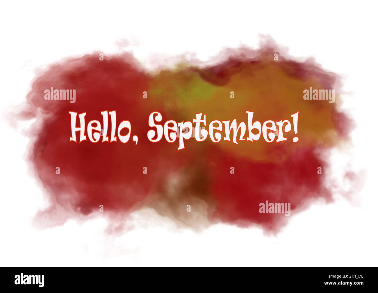 Testo Ciao settembre su sfondo astratto acquerello con colori pastello. Foto Stock