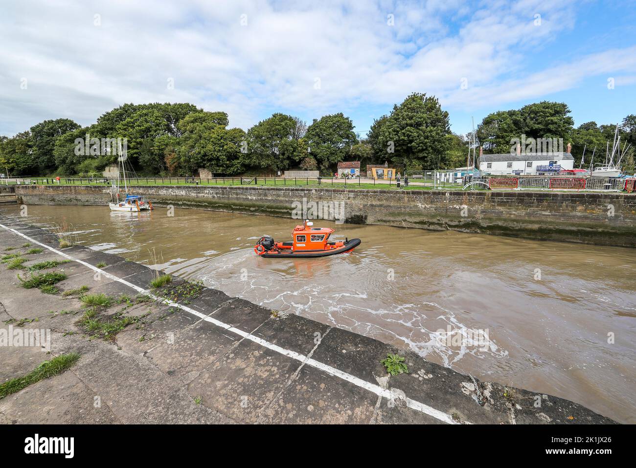 Barca pilota del porto, porto di Lydney, Lydney, Gloucestershire, GL15 4ER Foto Stock