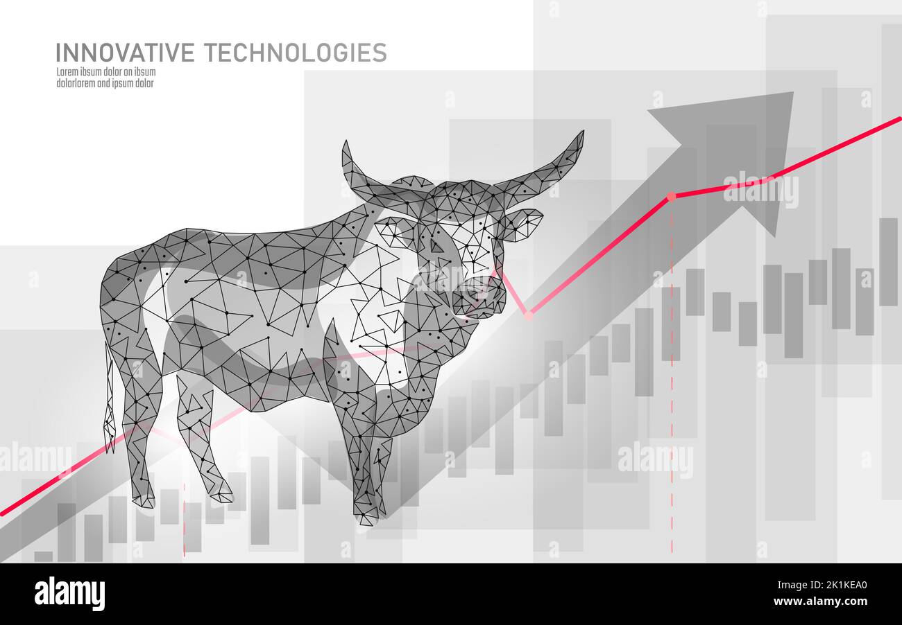 3D concetto di strategia finanziaria bull. Profitto ipo di scambio di forex di affari bullish basso. Trading banner digitale illustrazione vettore Illustrazione Vettoriale