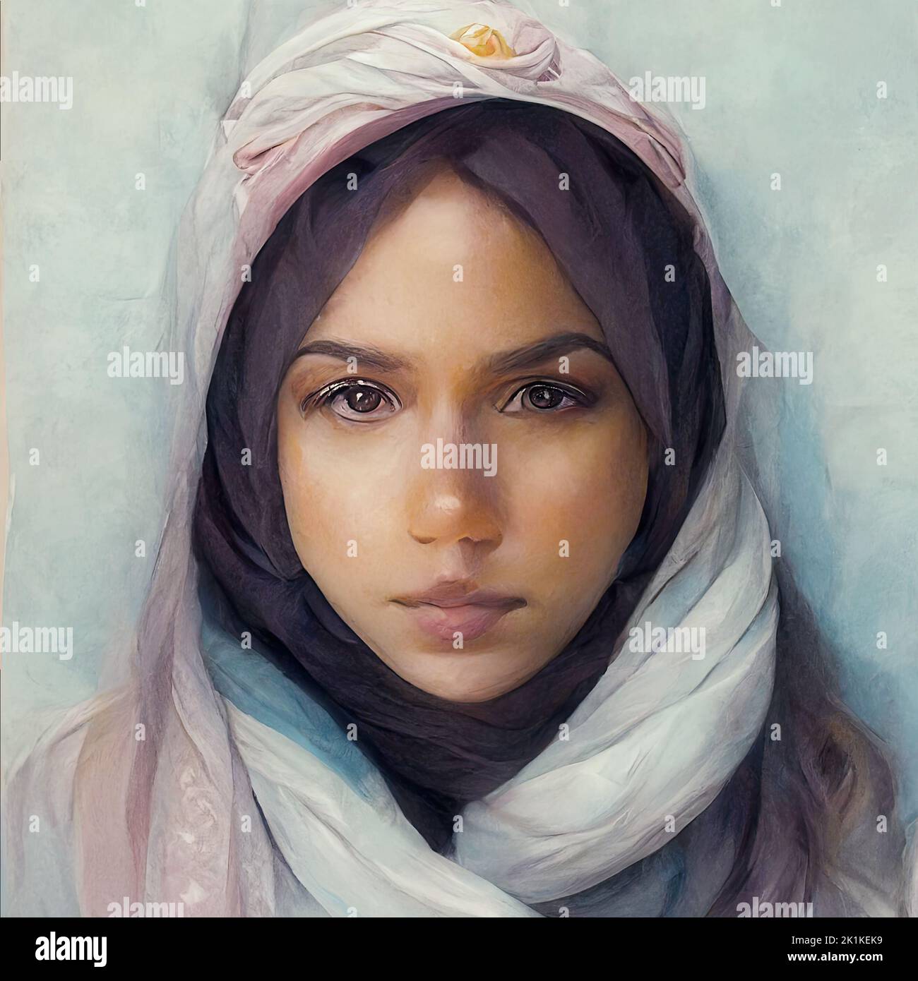 Avatar concettuale generato digitalmente di una donna araba che indossa un hijab Foto Stock