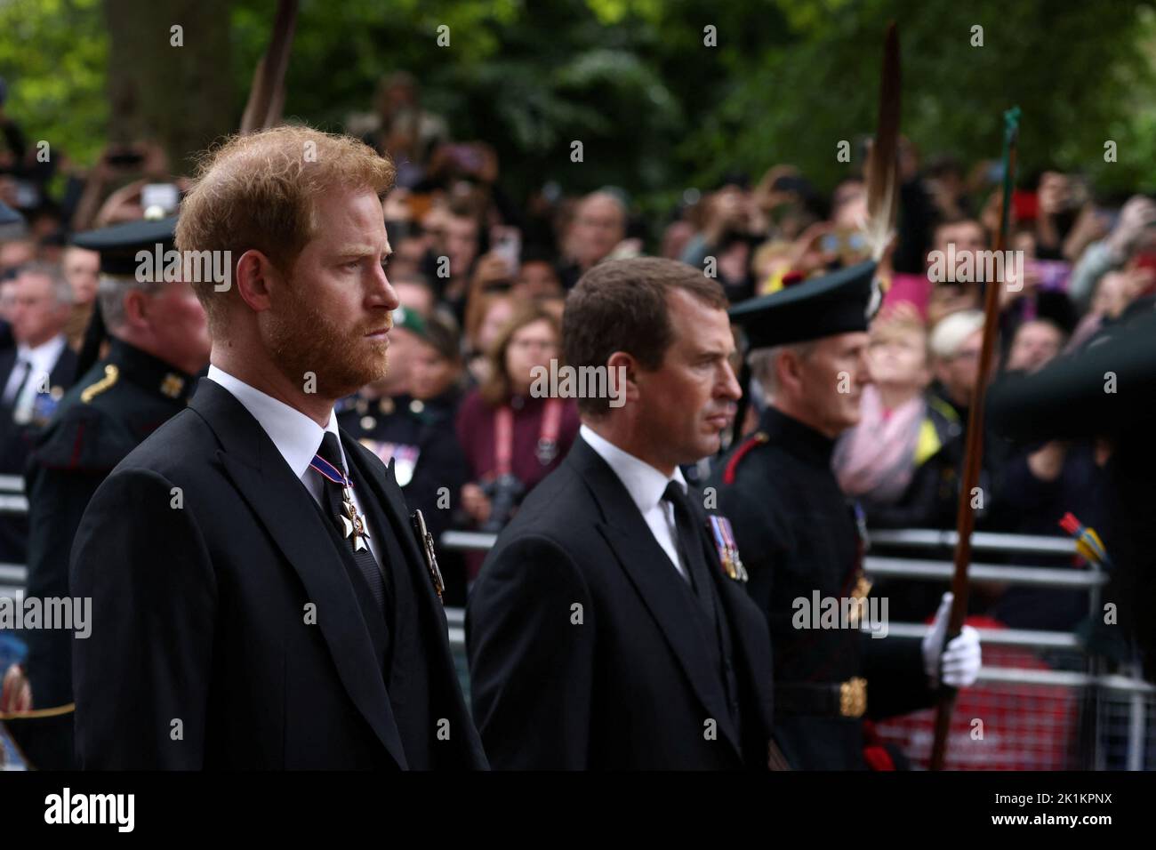 Il Principe britannico Harry, Duca di Sussex, partecipa ai funerali e alla sepoltura della Regina Elisabetta, a Londra, Gran Bretagna, il 19 settembre 2022. REUTERS/Tom Nicholson? Foto Stock