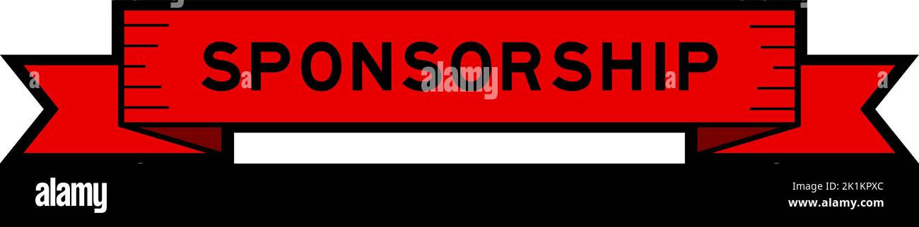 Banner etichetta a nastro con sponsorizzazione a parole di colore rosso su sfondo bianco Illustrazione Vettoriale