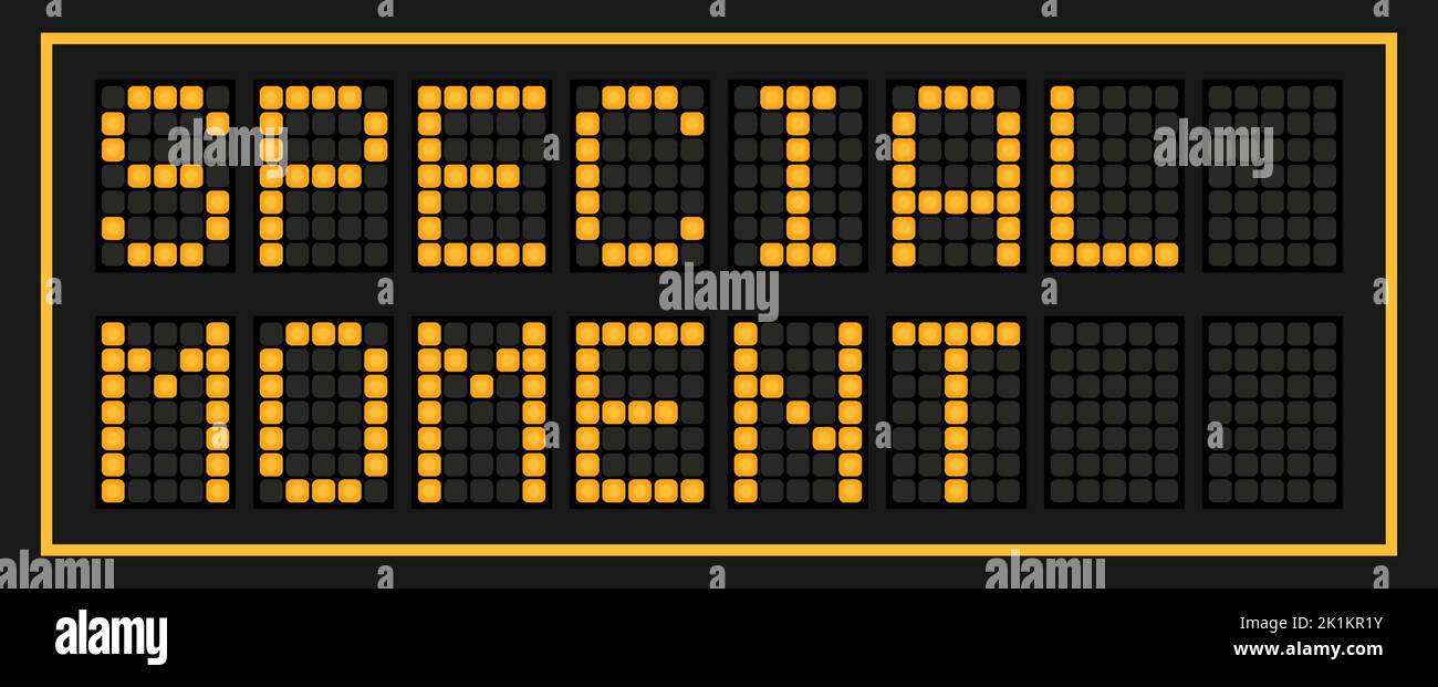 Banner LED di colore arancione in parola Special Moment su sfondo nero Illustrazione Vettoriale