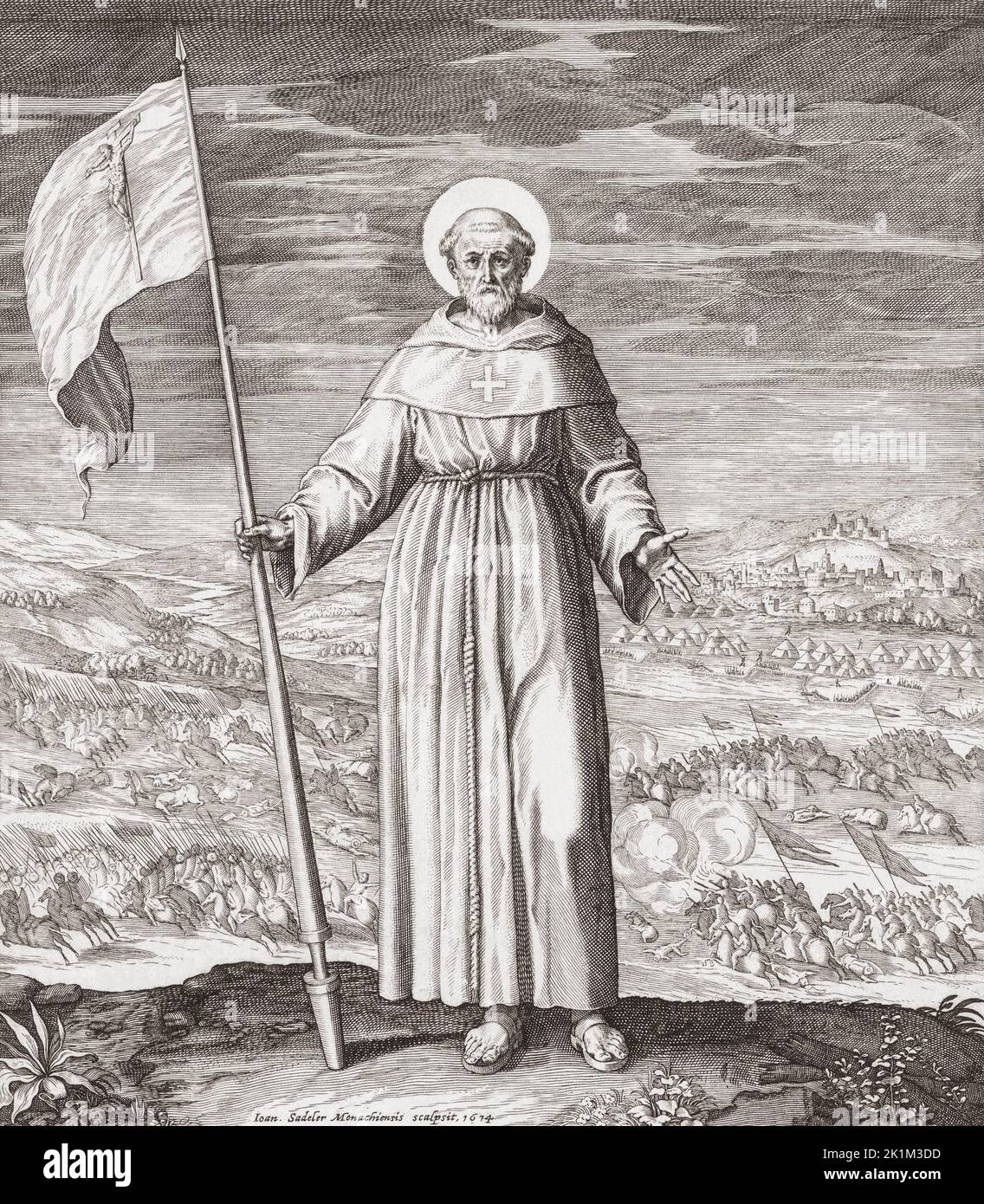 San Giovanni di Capistrano (italiano: Giovanni da Capistrano), 1386 – 1456. Sacerdote francescano italiano. Dopo una stampa del 17th° secolo di Johannes Sadeler. Foto Stock