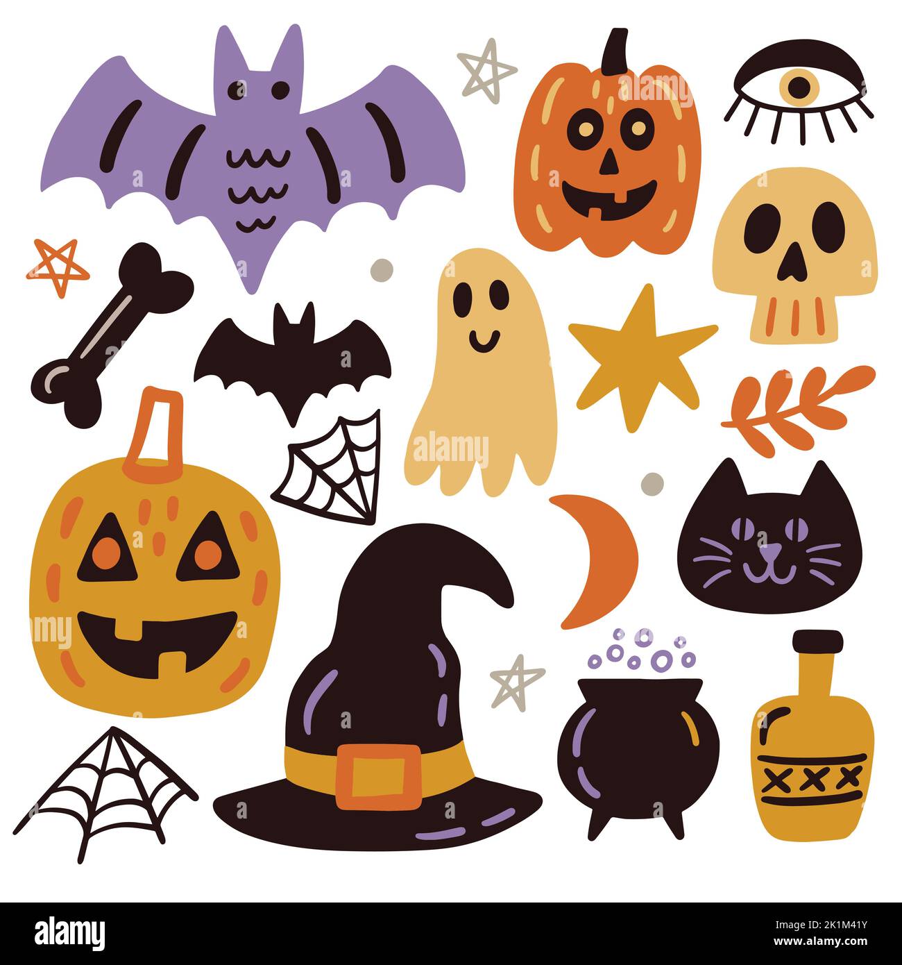 Set di elementi del doodle di Halloween Illustrazione Vettoriale