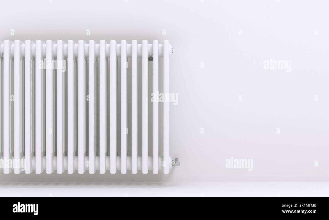 riscaldatore a parete in interni bianchi vuoti. rendering 3d Foto Stock