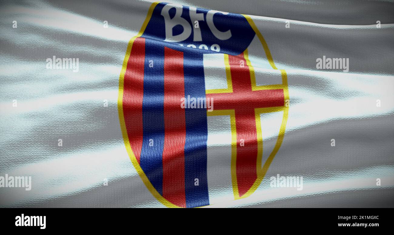 Barcellona, Spagna - 17 settembre 2022: Club di calcio Bologna FC, logo della squadra di calcio. 3D illustrazione, Editoriale illustrativo. Foto Stock