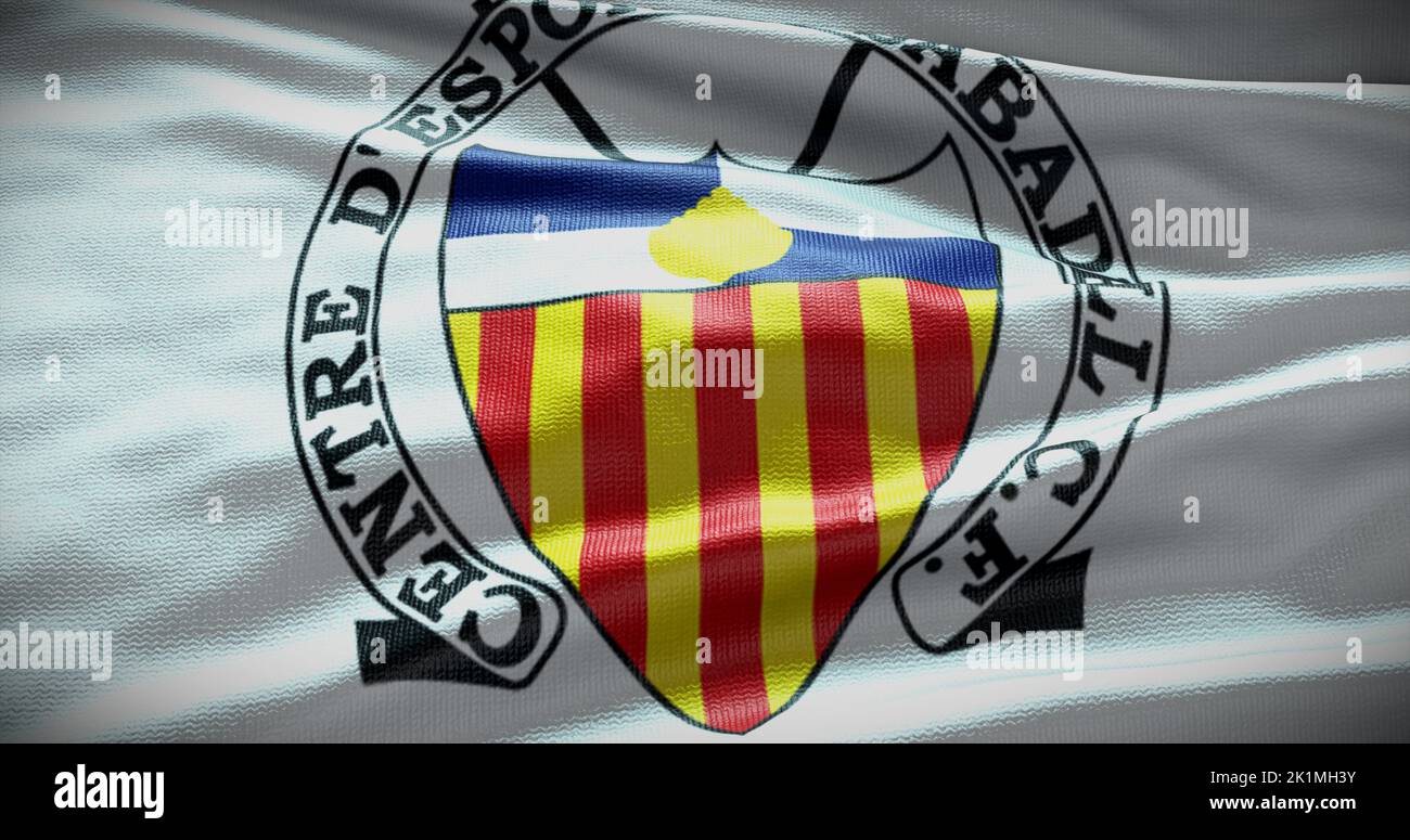 Barcellona, Spagna - 17 settembre 2022: CE Sabadell FC calcio club, logo squadra di calcio. 3D illustrazione, Editoriale illustrativo. Foto Stock