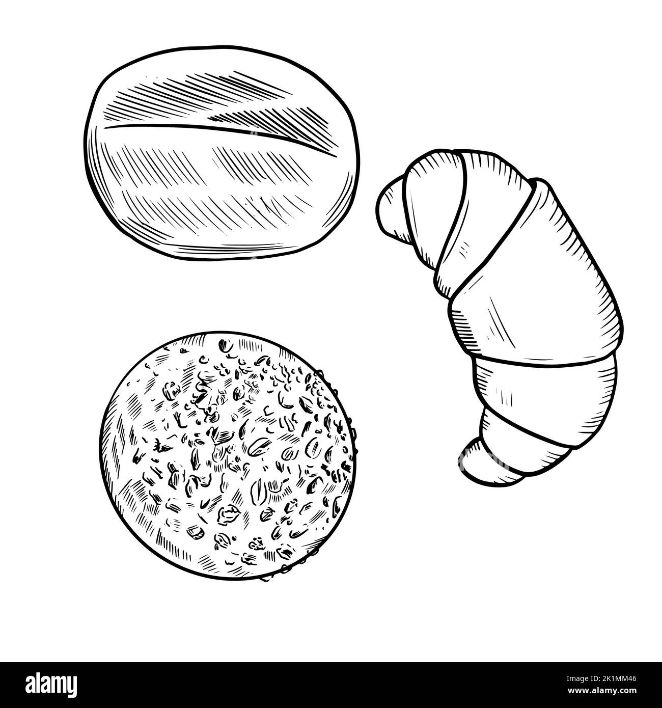 Set di panini, croissant. Linea art. Illustrazione Vettoriale