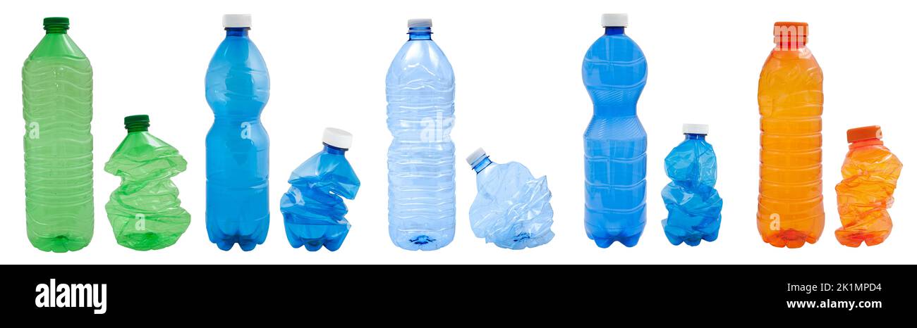 Bottiglie di plastica isolate su sfondo bianco Foto Stock