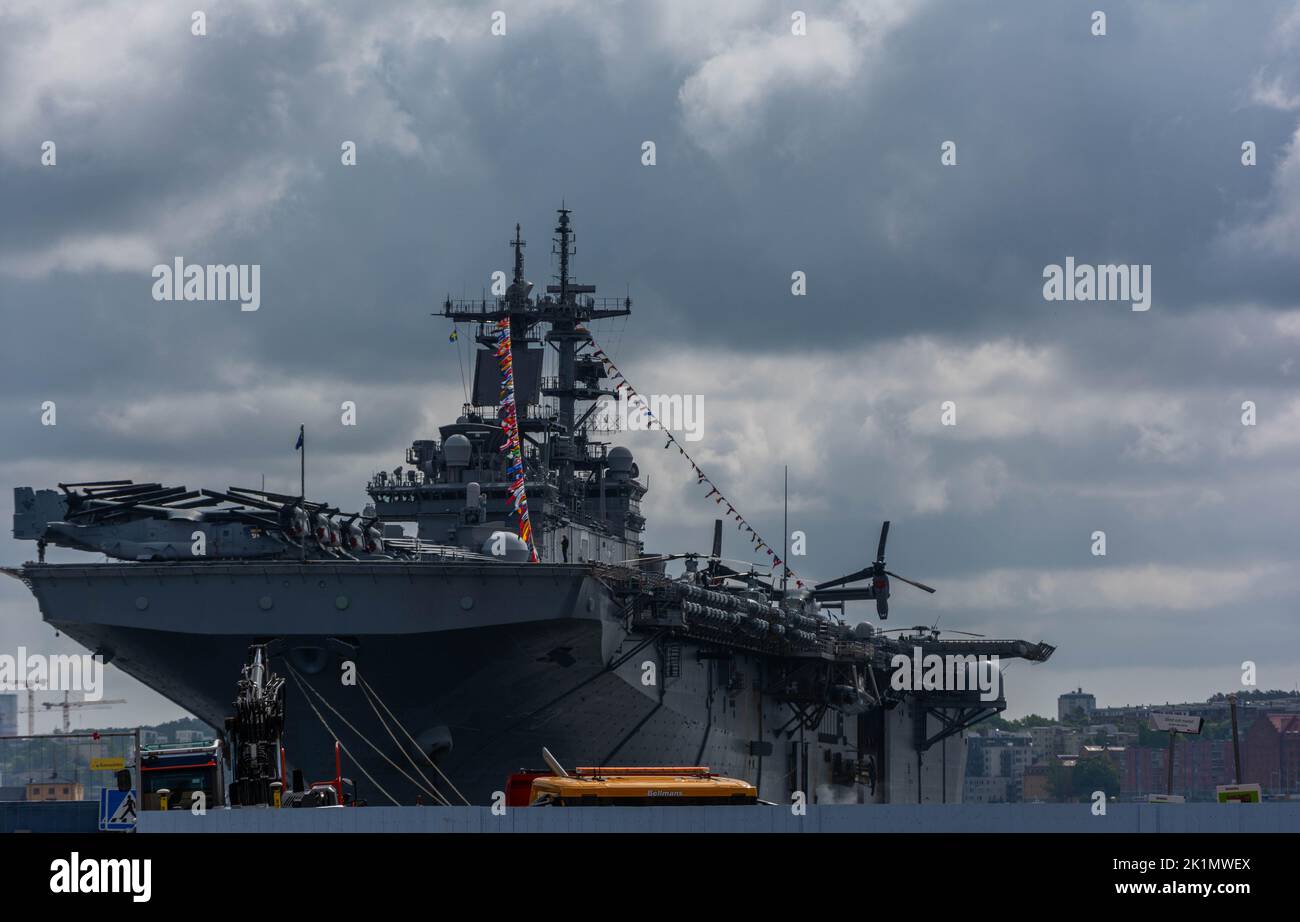 Nave da guerra americana USS Kearsarge nella capitale svedese. Foto Stock