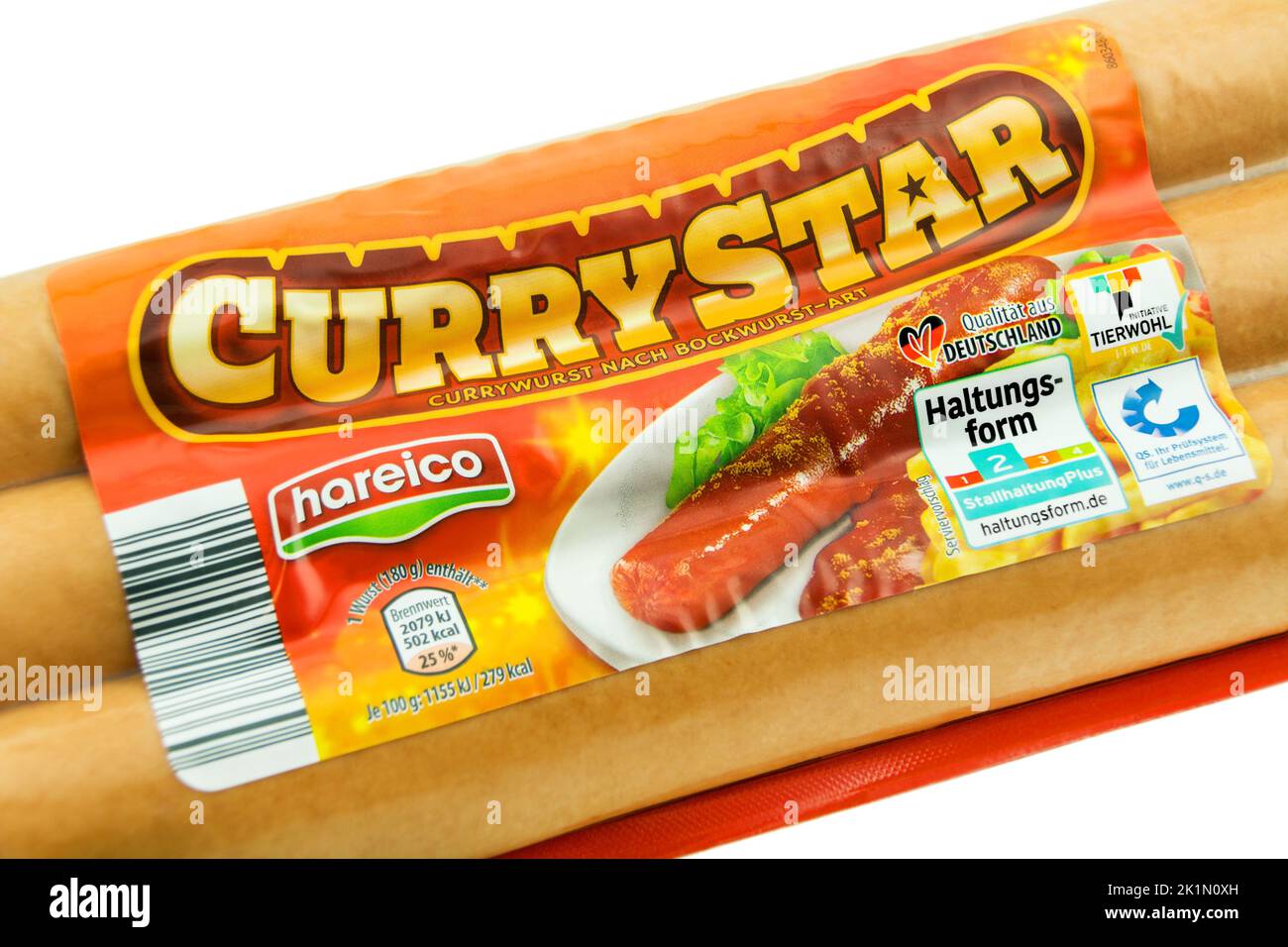 Hareico Currywurst Currystar mit Tierwohl Label Foto Stock