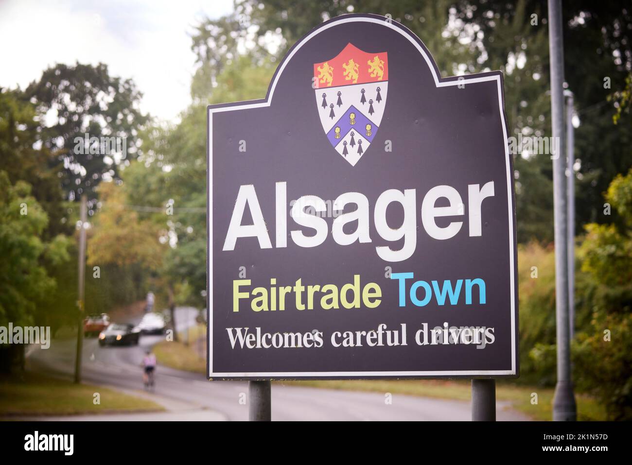 Alsager Cheshire East a Cheshire, Inghilterra. Cartello di benvenuto Foto Stock