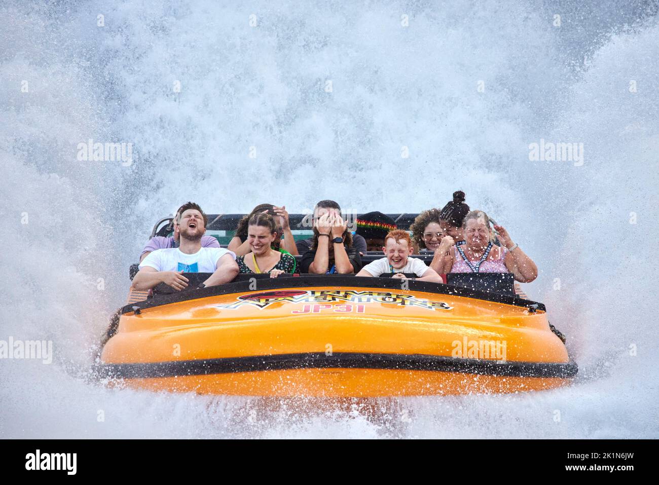 Universal Studios Florida parco a tema Jurassic Park River Adventure Water Ride Foto Stock