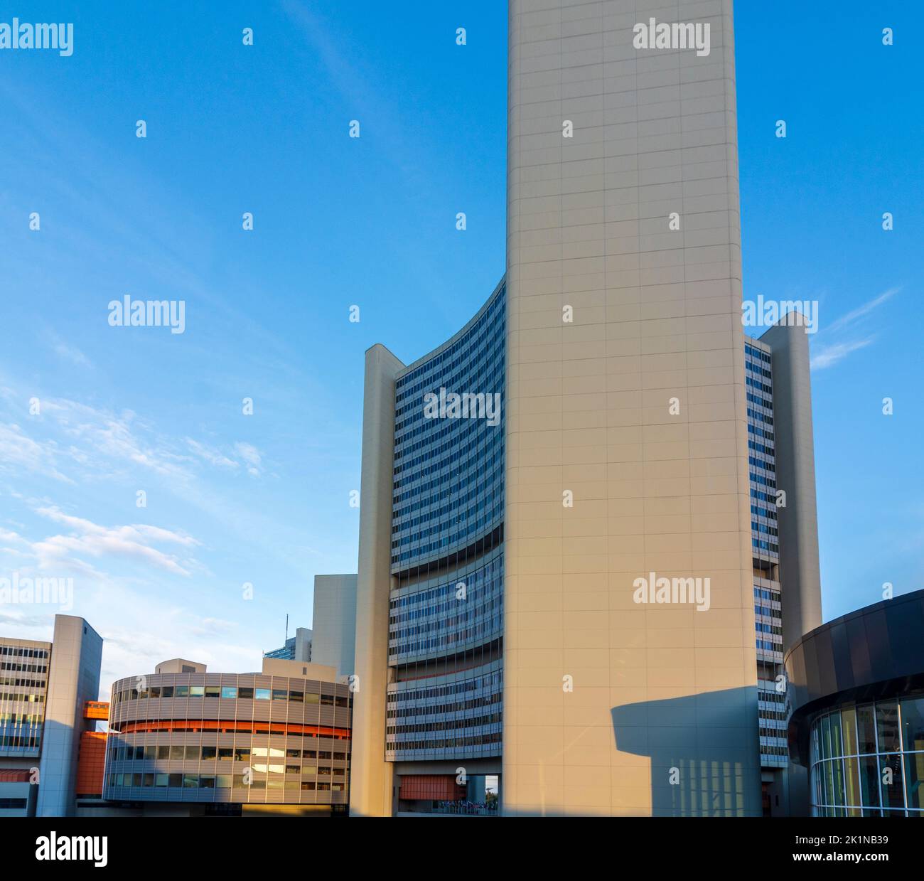 Wien, Vienna: L'ONU costruisce il Vienna International Center (VIC) nel 22. Donaustadt, Wien, Austria Foto Stock