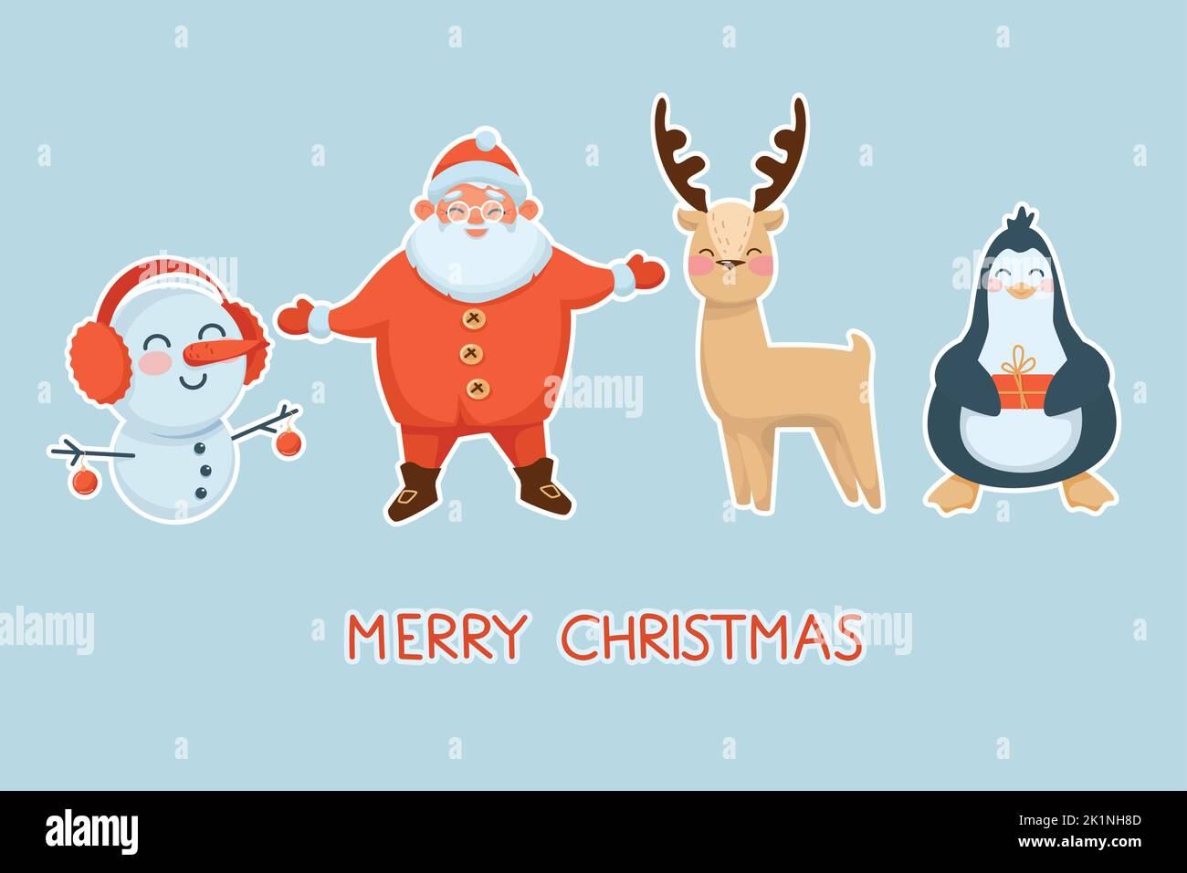 Carino set di Natale con Babbo Natale e amici Illustrazione Vettoriale