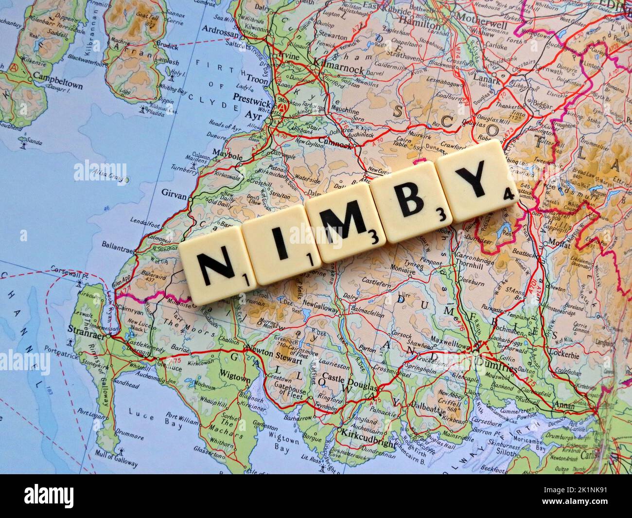 Dumfries e Galloway Scotland NIMBY - non nel mio cortile posteriore, come LA BANANA - costruiscono assolutamente niente dovunque vicino qualche cosa Foto Stock