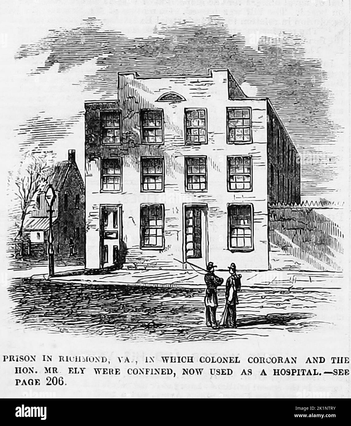 Prigione di Richmond, Virginia, in cui il colonnello Michael Corcoran e l'onorevole Alfred Ely sono stati confinati, ora utilizzato come ospedale. Febbraio 1862. Illustrazione della guerra civile americana del 19th° secolo dal quotidiano illustrato di Frank Leslie Foto Stock