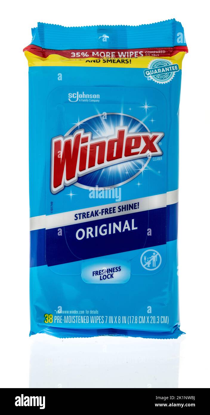 Winneconne, WI - 6 settembre 2022: Una confezione di salviette Windex su uno sfondo isolato. Foto Stock