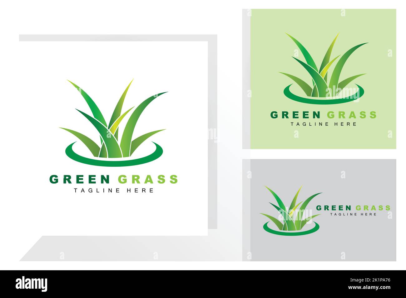 Green Grass Logo Design, Paesaggio agricolo Illustrazione, paesaggio naturale vettore Illustrazione Vettoriale