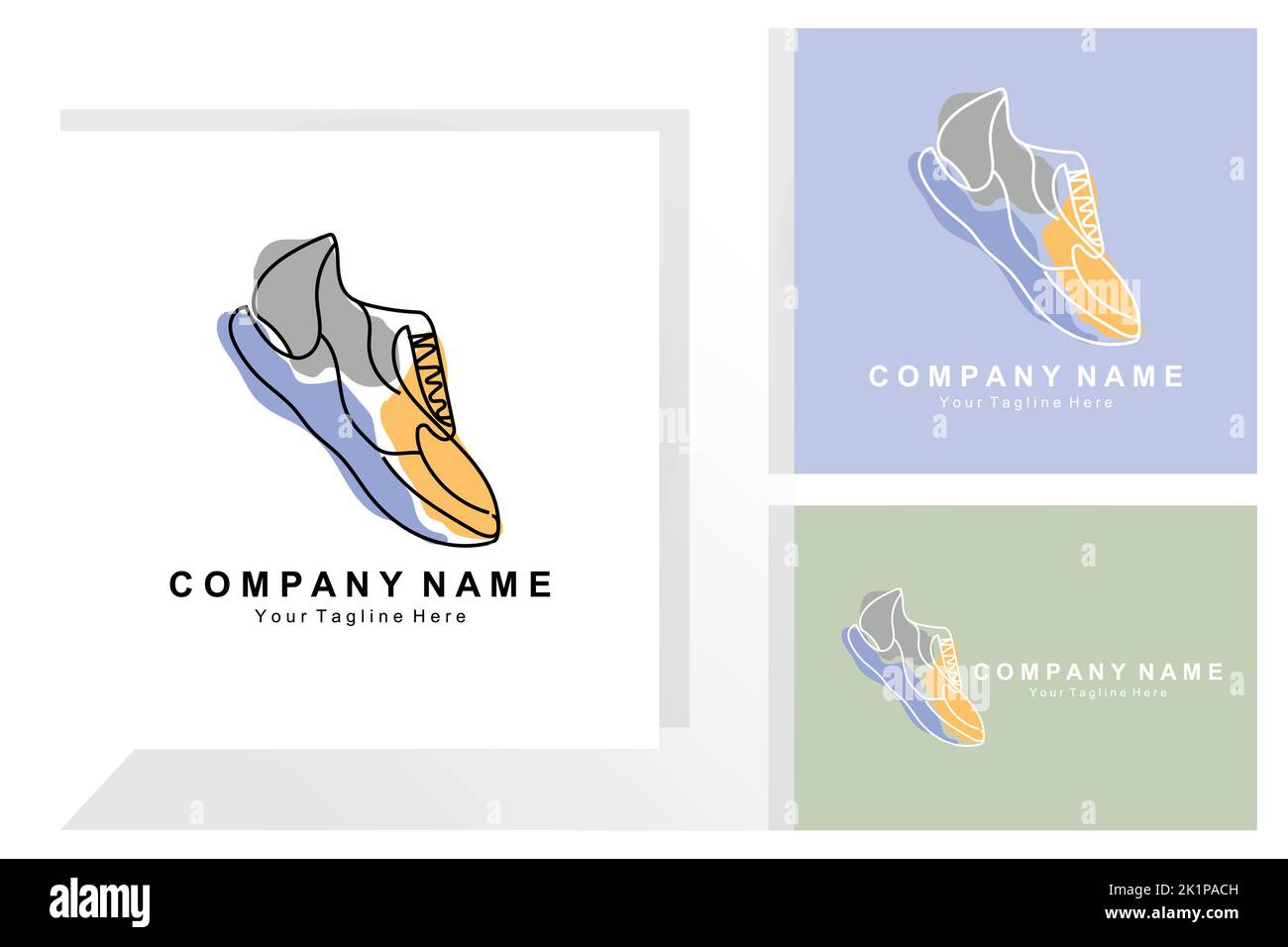 Sneakers Shoe Logo Design, illustrazione vettoriale di calzature per giovani di tendenza, semplice concetto funky Illustrazione Vettoriale