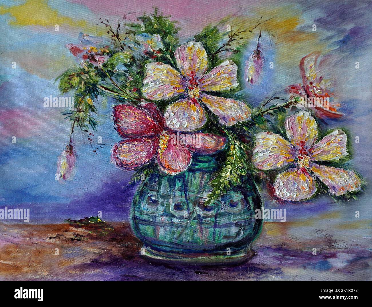 Pittura olio di astratto colore sfondo fiore in vaso Foto Stock